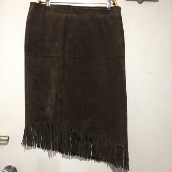 VINTAGE LE CHATEAU LEATHER FRINGED SKIRTS SIZE 910 - Picture 2 of 7